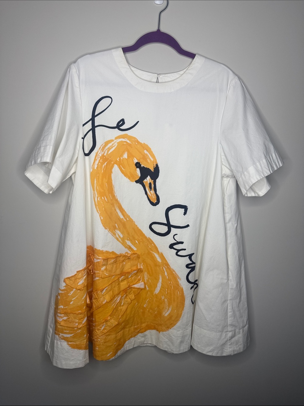 Maeve White Mini Dress with Yellow Swan Graphic Pocket Size XL